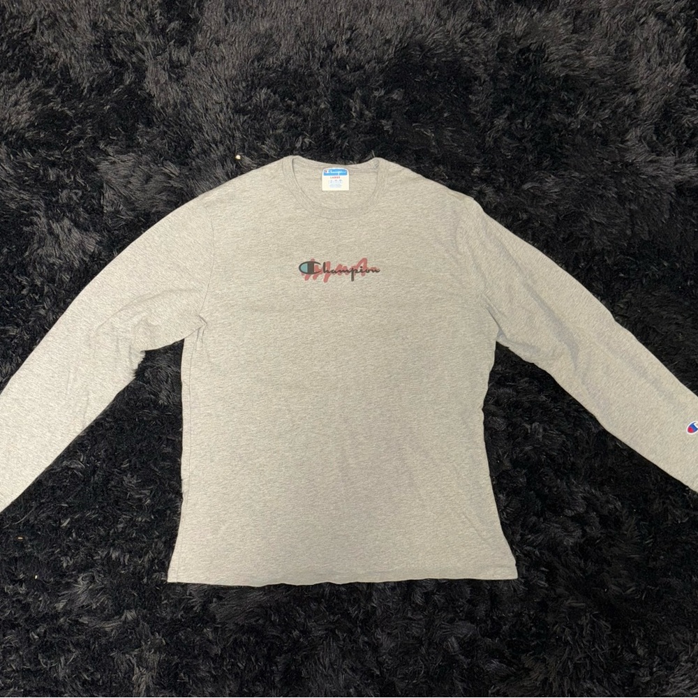 Vintage Champion Label - CHAMPION Shadow Logo (L) Long Sleeve Shirt